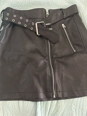 Topshop Black Faux Leather Mini Skirt with Grommet Belt